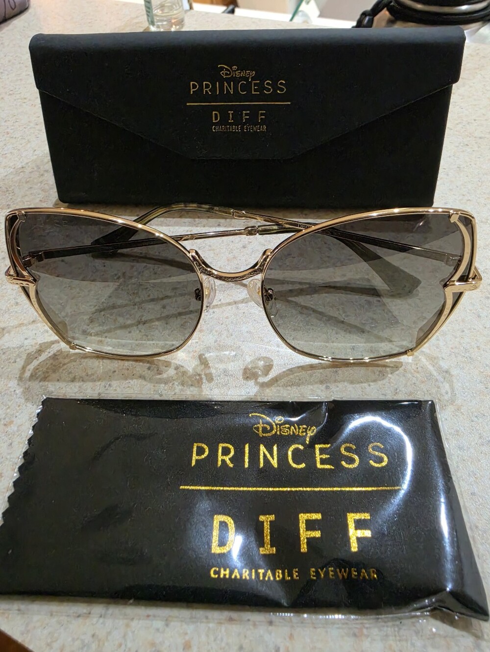 Diff Eyewear Disney Princess-Tiana Gold Frame Sunglasses with Gray Lenses